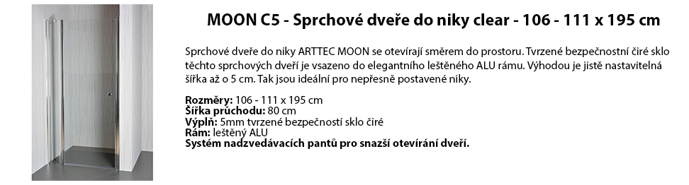 MOON C5 - Sprchové dveře do niky clear - 106 - 111 x 195 cm